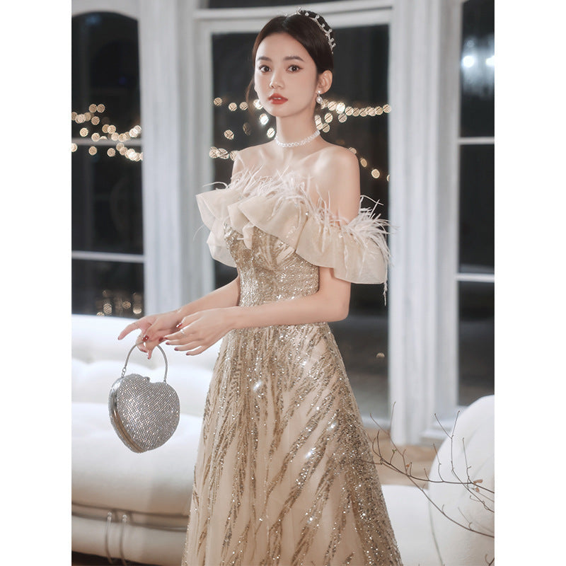 Women's New Banquet Performance Champagne Light Luxury Dress