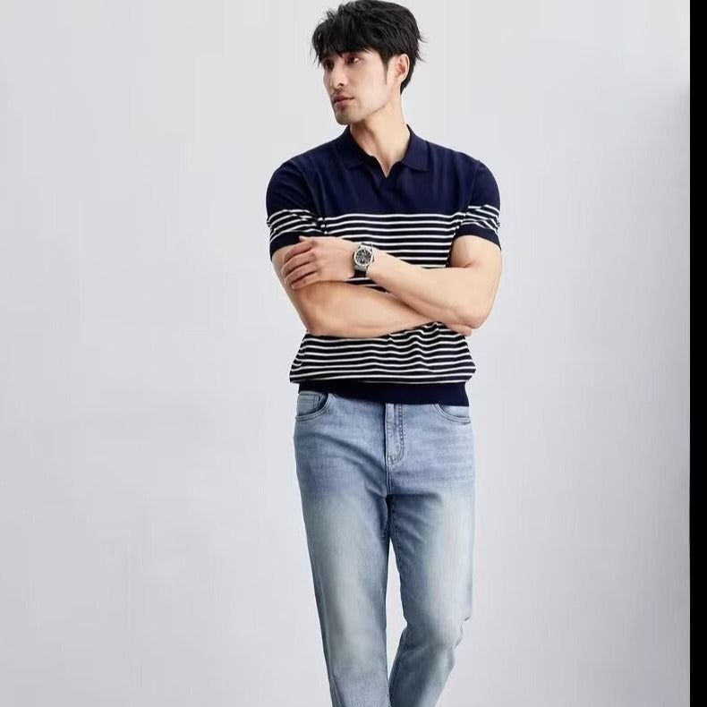 Ice Silk Sweater Plus Size Striped All-matching Short Sleeve