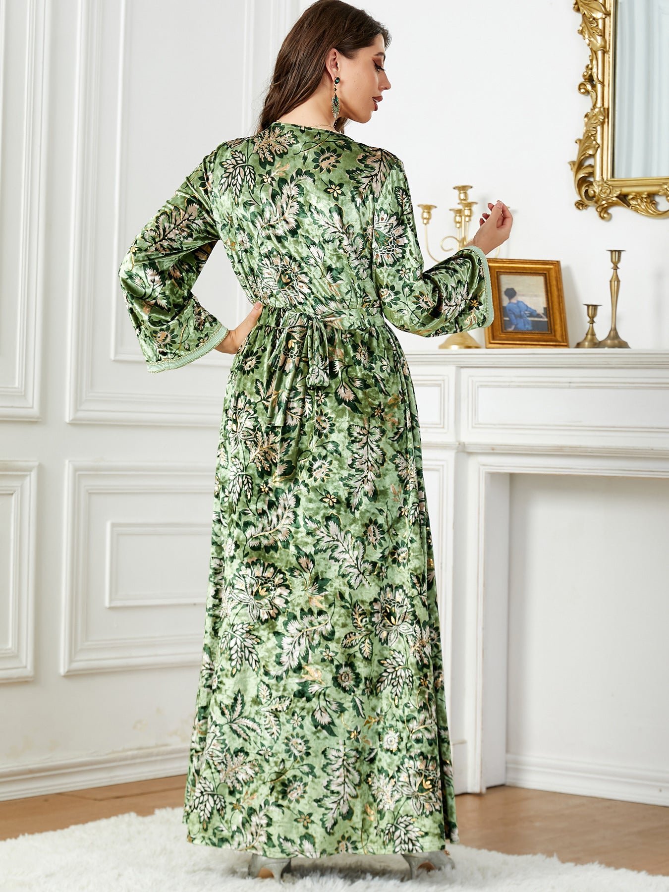 Arabian Autumn And Winter Printing Velvet Dress