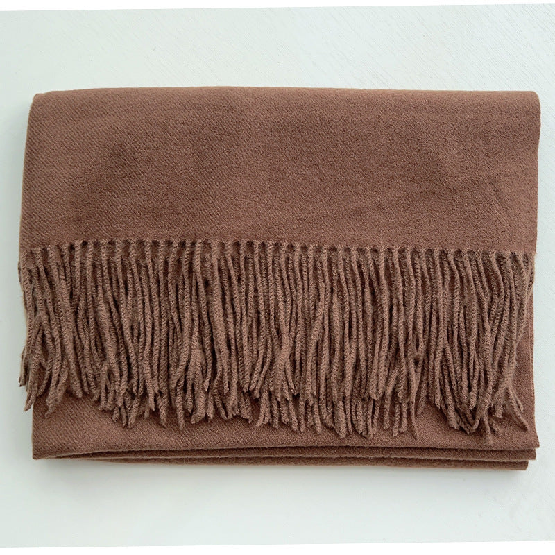 Simple Tassel Shawl Warm Artificial Cashmere Scarf