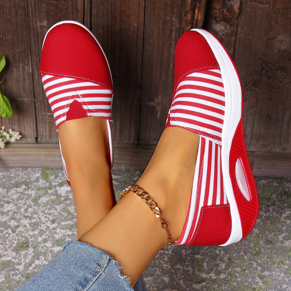 Striped Canvas Casual Round Head Comfortable Lightweight Women's Shoes