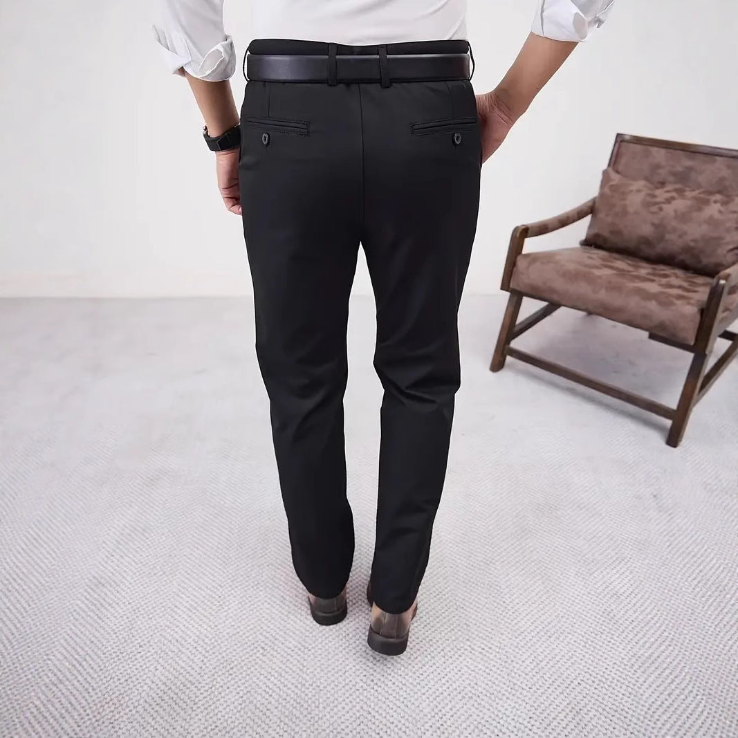 Men's Slim Fit Business Pure Color Casual Tappered Straight-leg Trousers