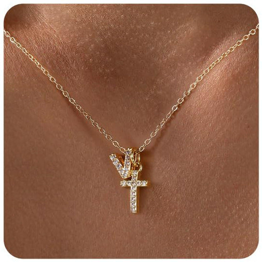 European And American Zircon Inlaid 26 Letter Necklace With Diamonds