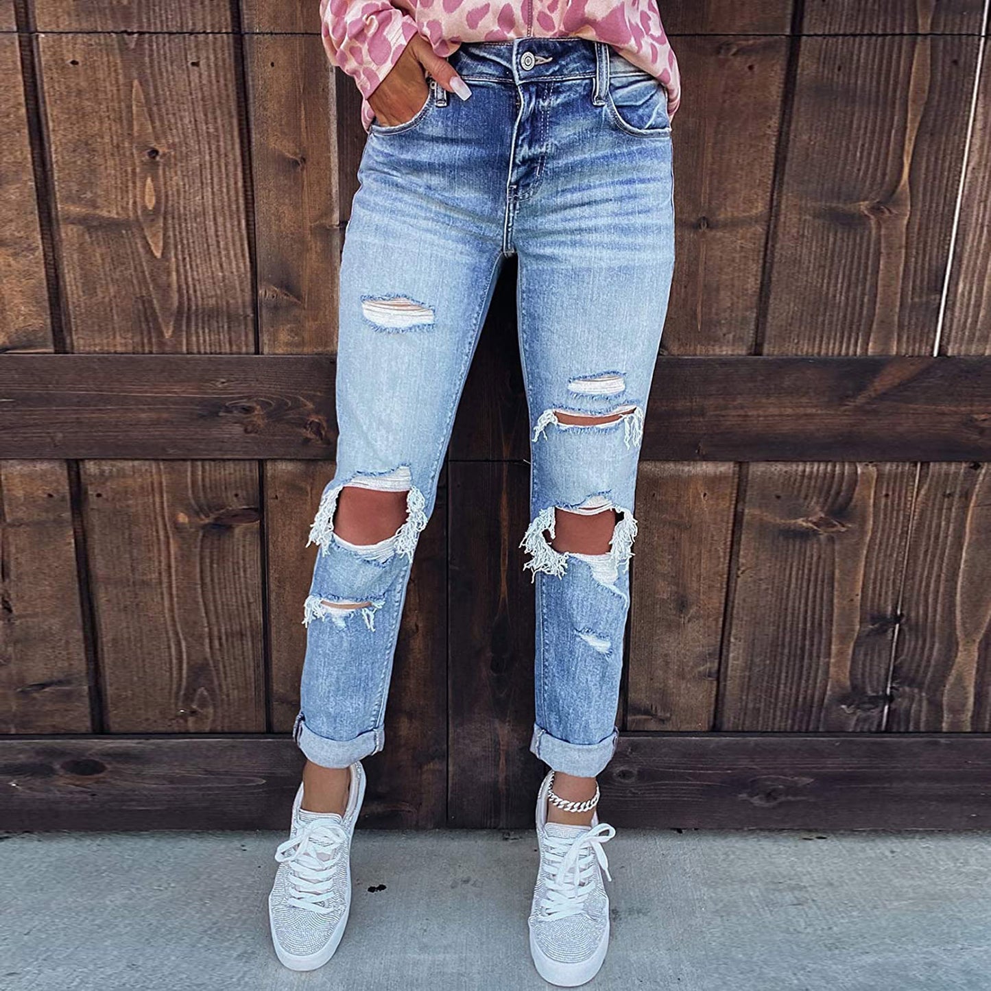 Women's Skinny Ripped Jeans Hand-worn