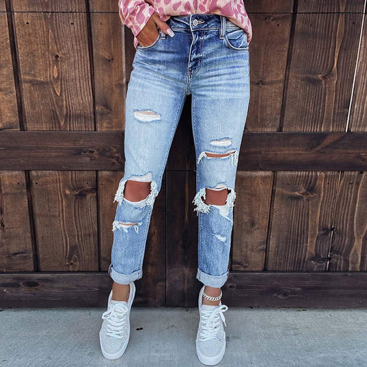 Women's Skinny Ripped Jeans Hand-worn