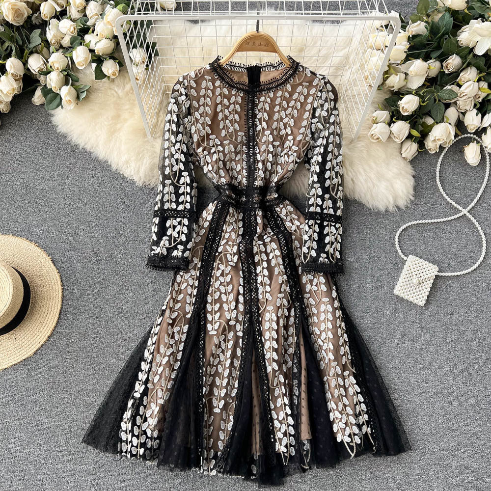 Mesh Embroidery Patchwork Light Luxury Celebrity Dress