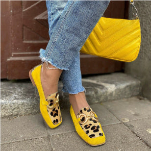 Low Heel Square Toe Low-cut Suede Color Matching Casual Women's Shoes