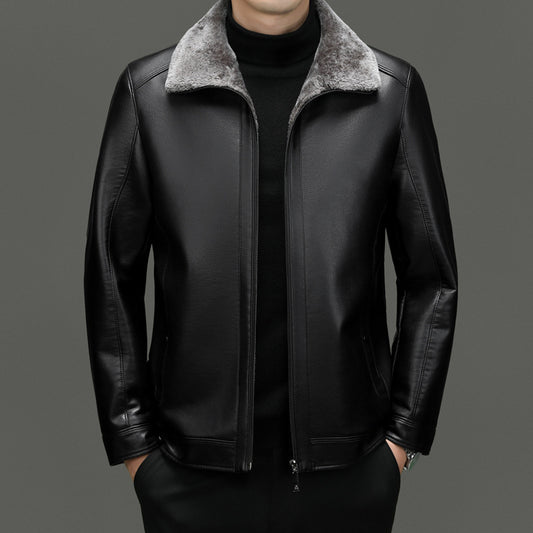 Middle-aged Plus Suede Winter One-piece Fur Men's Sheep Lapel Polo Coat