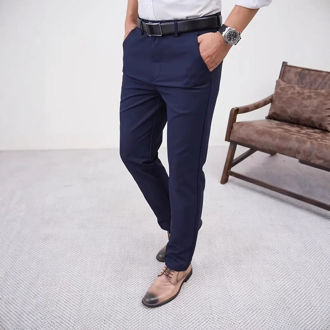 Men's Slim Fit Business Pure Color Casual Tappered Straight-leg Trousers
