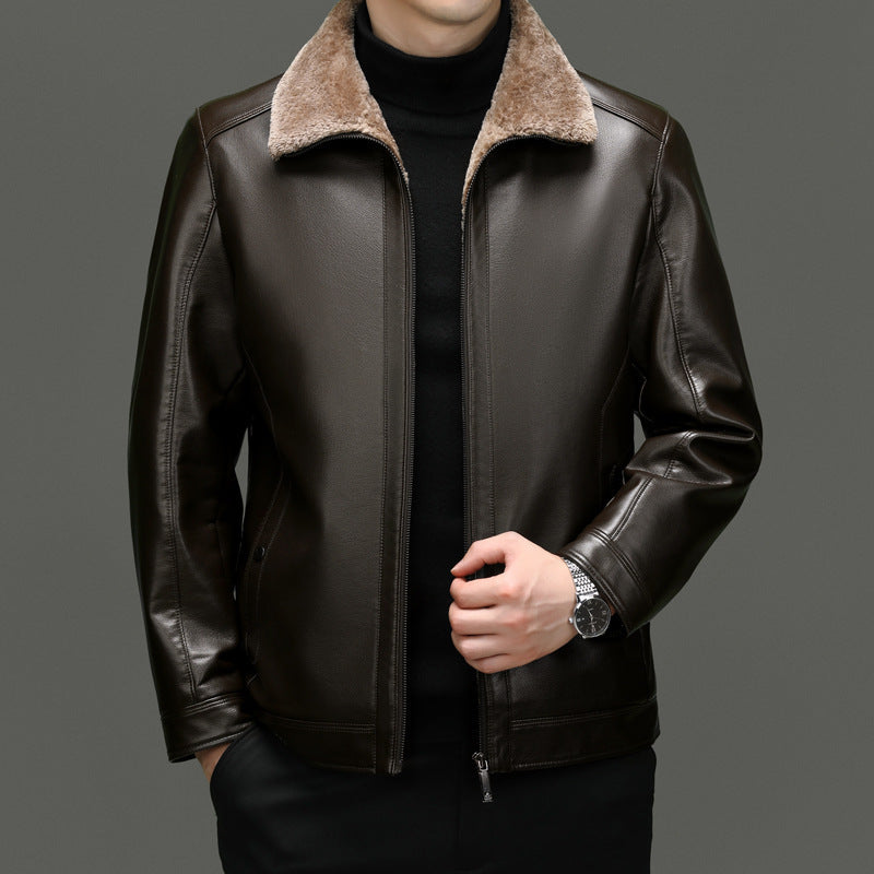 Middle-aged Plus Suede Winter One-piece Fur Men's Sheep Lapel Polo Coat