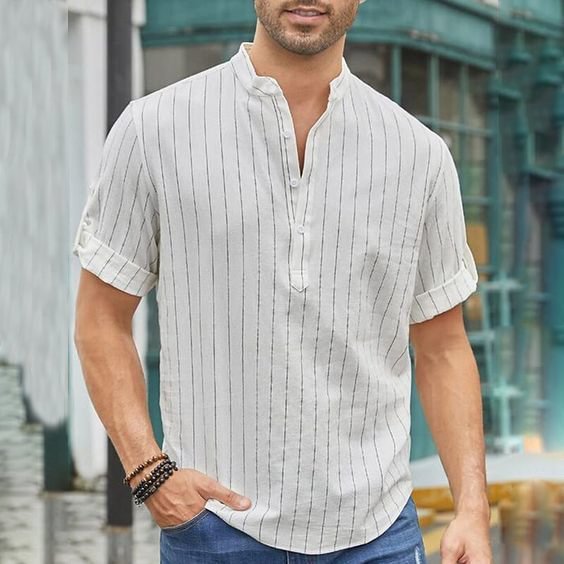 Simple Striped Short-sleeved Shirt Men's Clothing