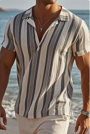 Simple Striped Short-sleeved Shirt Men's Clothing