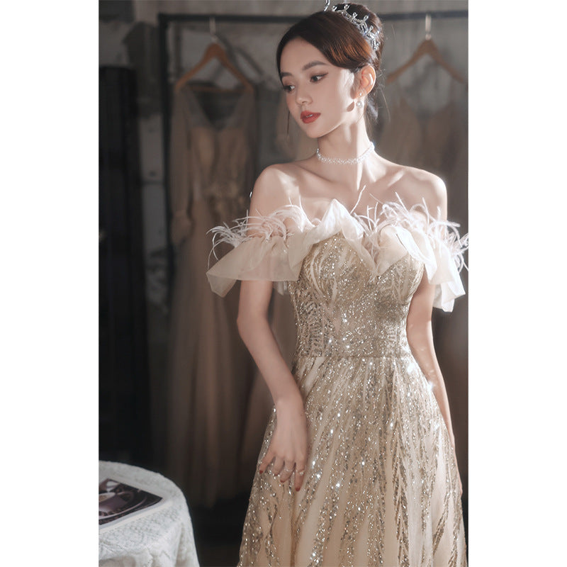 Women's New Banquet Performance Champagne Light Luxury Dress