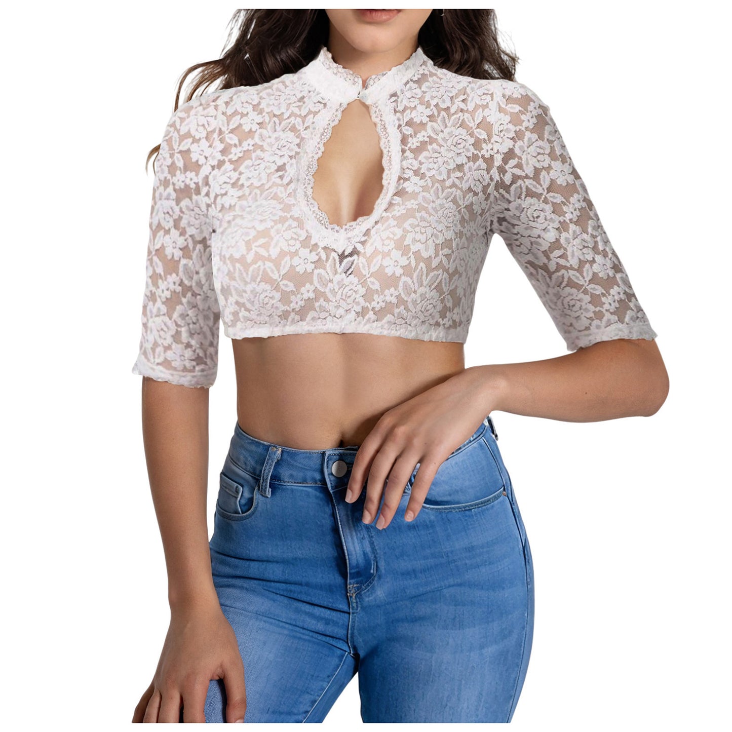 Women's Festival Base Lace Stitching Small Shirt
