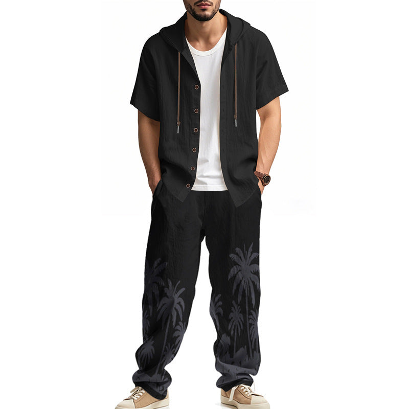American Hooded Short-sleeved Shirt Trousers
