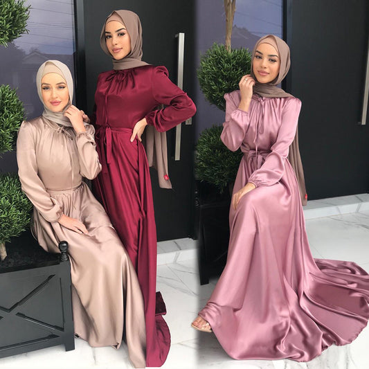 New Arab Women's Solid Color Robe Dress