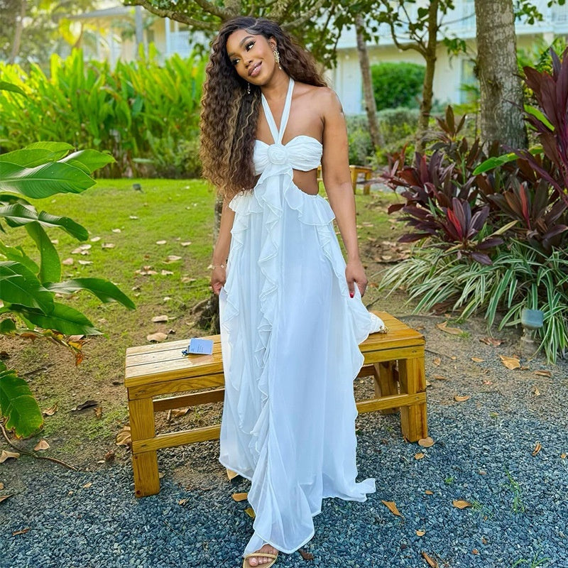 Halter Neck Bandeau Ruffle Dress