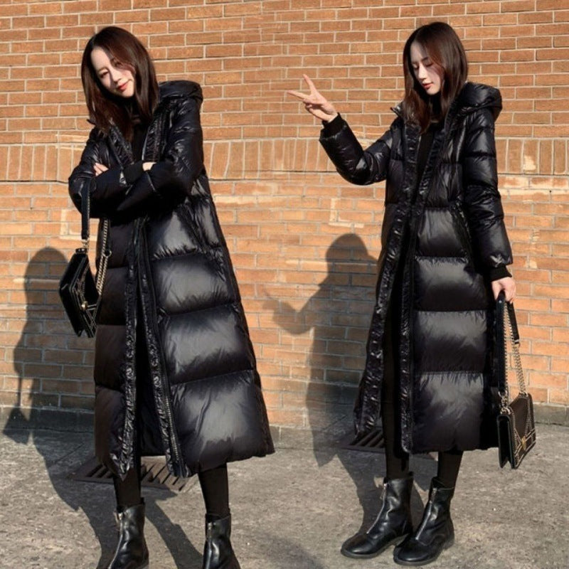 Black Down Feather Cotton Clothing Korean Style Long Glossy