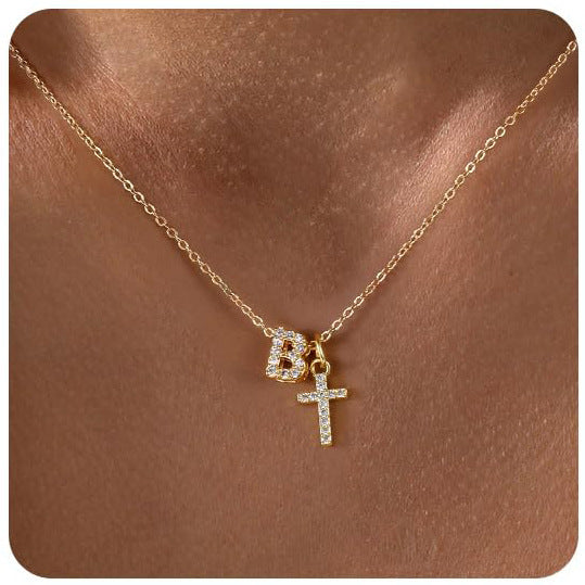 European And American Zircon Inlaid 26 Letter Necklace With Diamonds