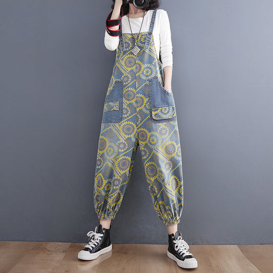 Spring Lean Print Jean Overalls For Women