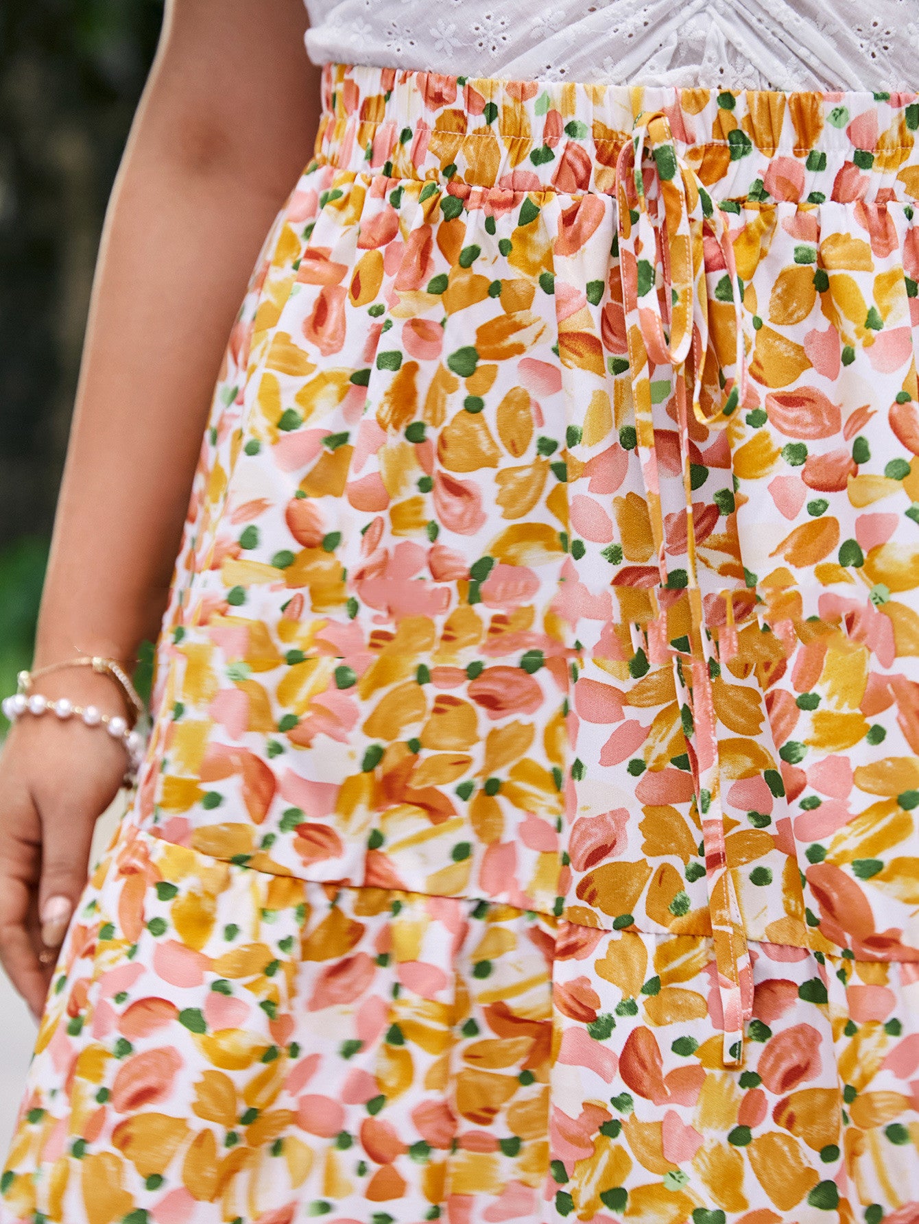 High Waist Printed Yellow Chiffon Sweet Irregular Maxi Dress