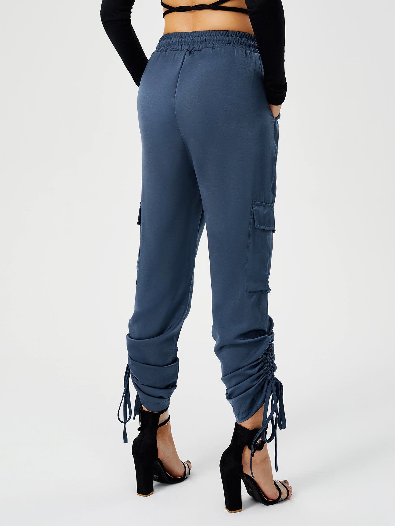 Women's Satin Jogger Pants Casual High Waist Long Lounge Pant Trousers With Pockets