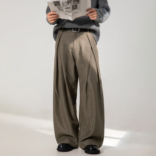 Cross Pleated Design Draping Casual Suit Pants