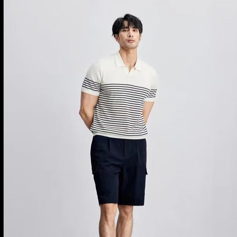 Ice Silk Sweater Plus Size Striped All-matching Short Sleeve