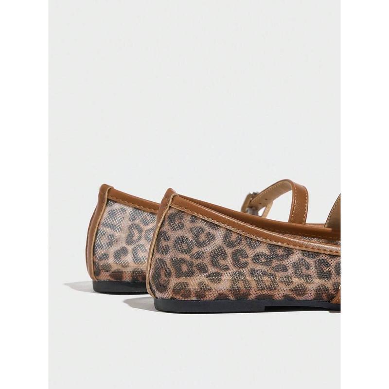 Leopard Print Mesh Breathable Women's Flat Sandals Mary Jane