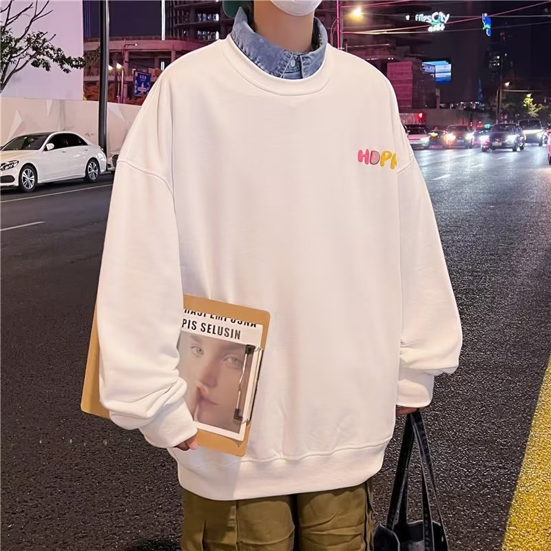 Loose Student Versatile High Street Alphabet Full Print Round Neck Pullover Sweatshirt Male