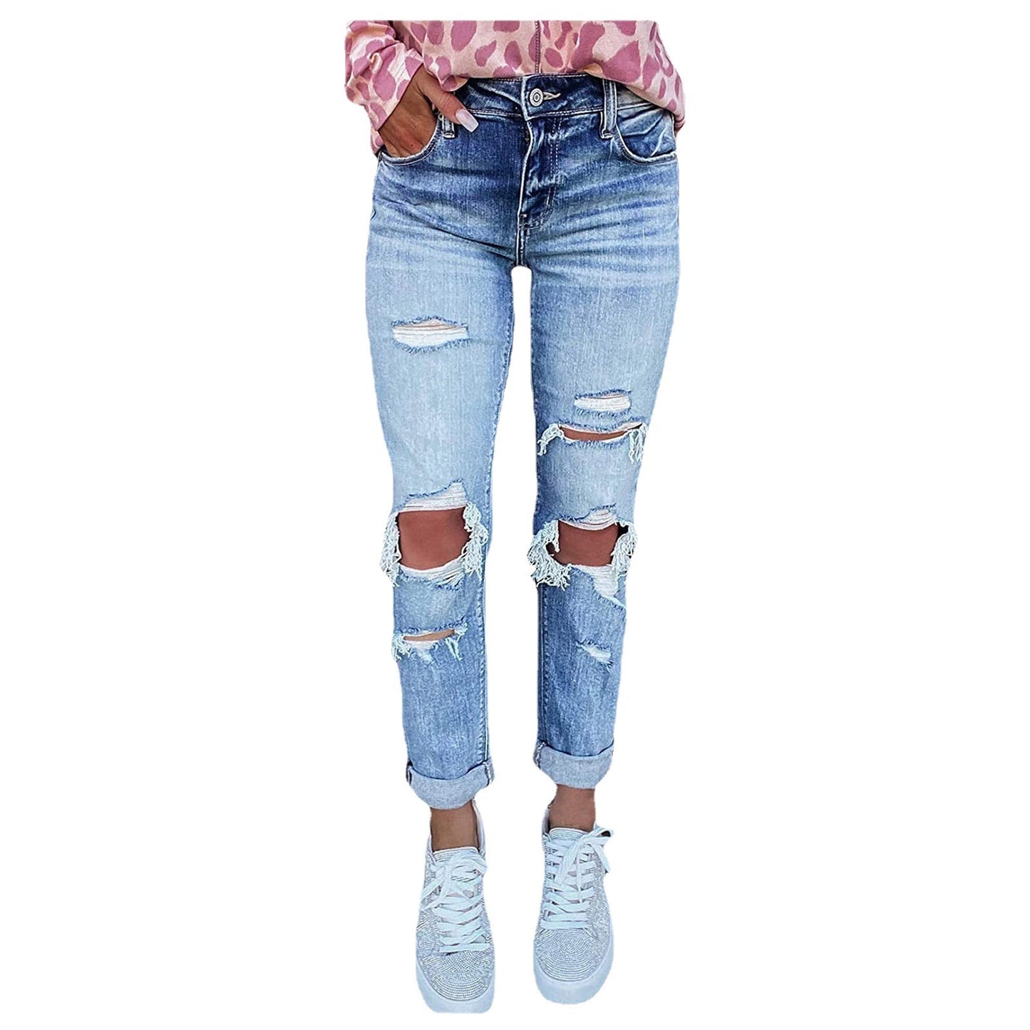 Women's Skinny Ripped Jeans Hand-worn