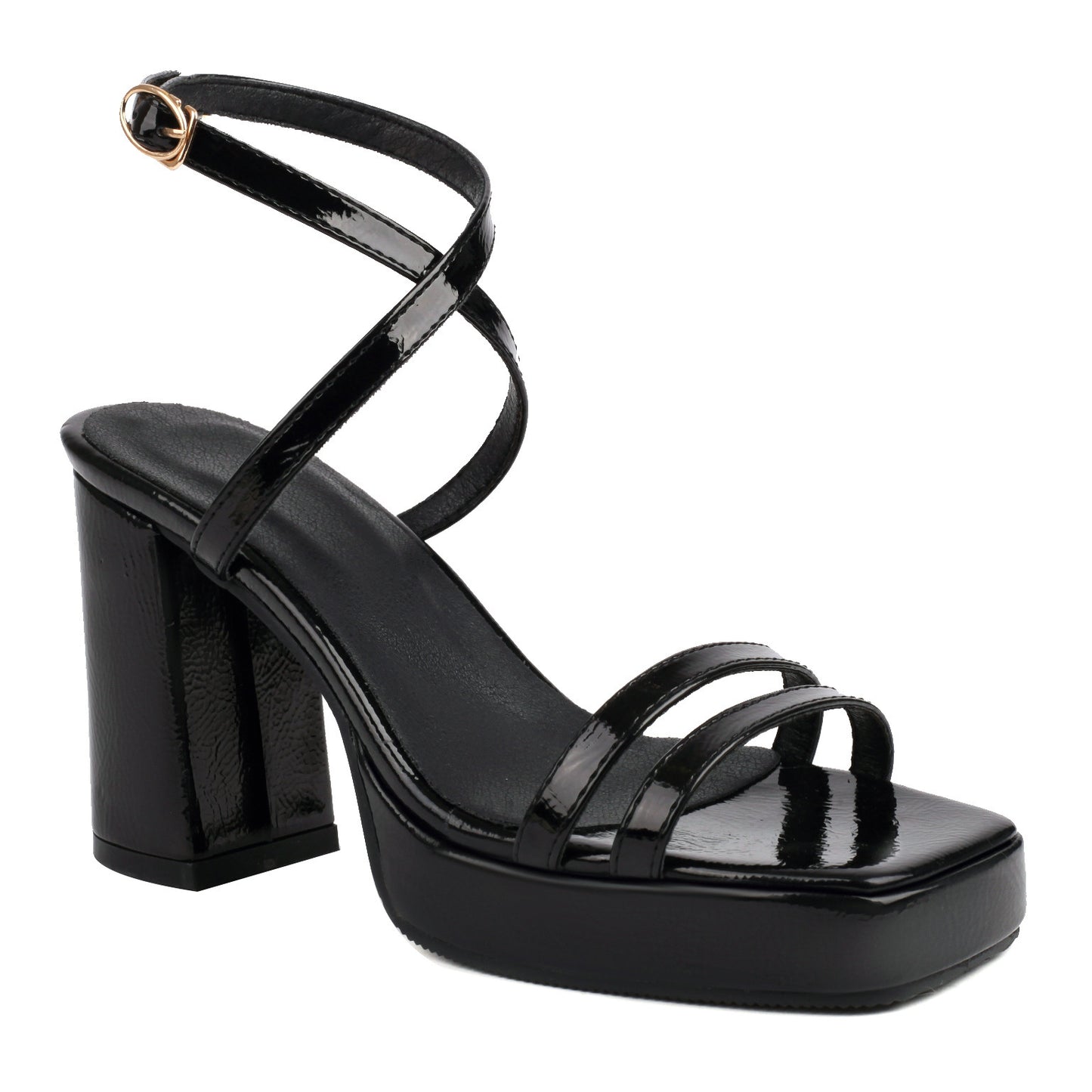 Summer Square Toe Thin Strap Buckle Wide Strap High Heels