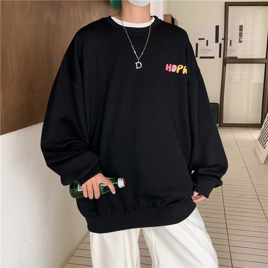 Loose Student Versatile High Street Alphabet Full Print Round Neck Pullover Sweatshirt Male