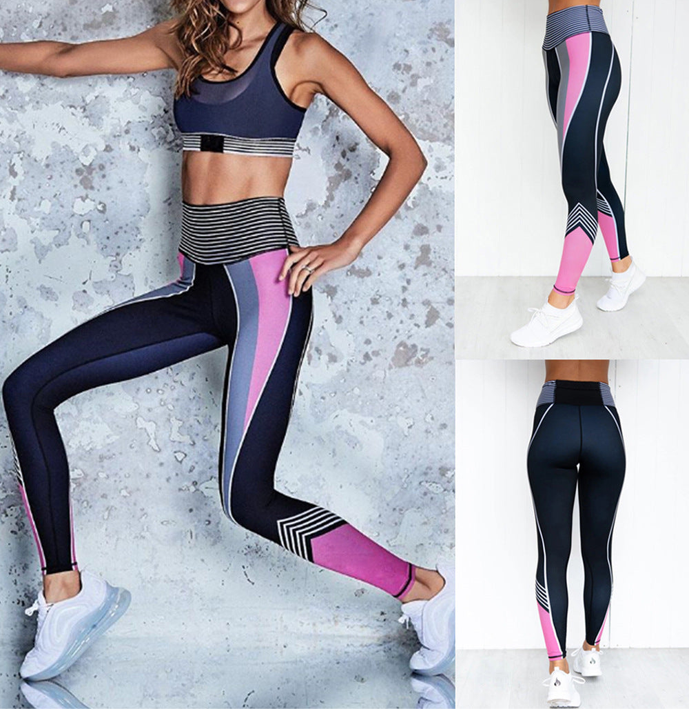 Colorblock 3D Digital Printing Sports Tight Fitness Polyester Pants