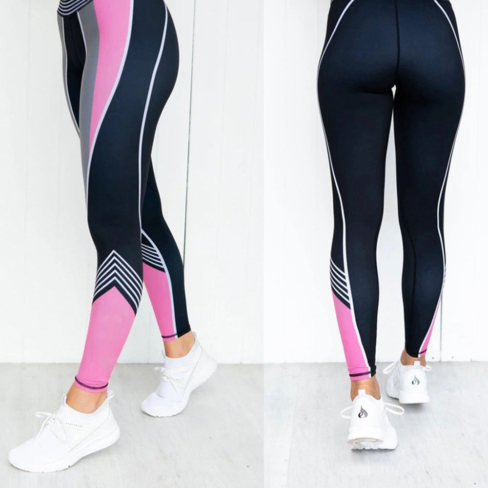 Colorblock 3D Digital Printing Sports Tight Fitness Polyester Pants