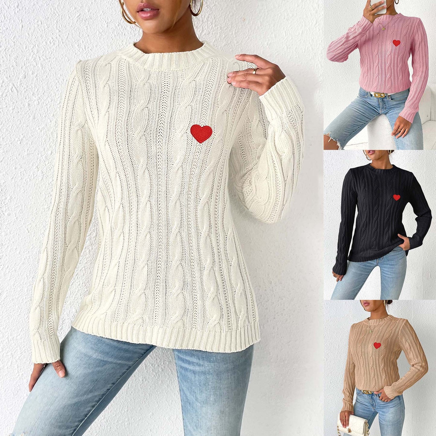 Love Stickers Autumn And Winter Round Neck Simple Pullover