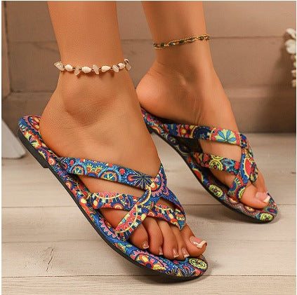 Women's Flat Printed Slippers New Summer Bohemian Ethnic Style