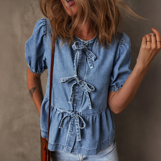 Fashion Trendy Bow Bandage Shirt