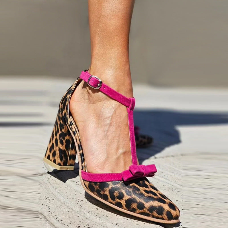 Fashion Colorblock Bow Buckle High Heel