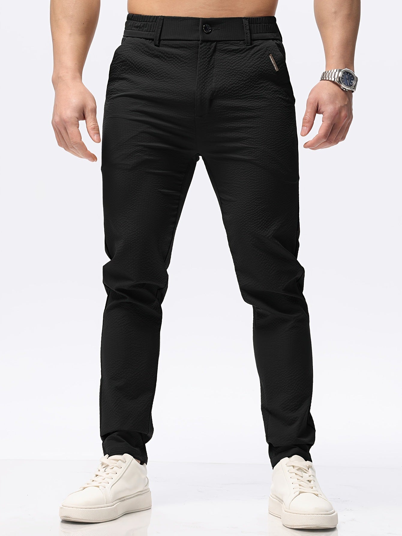Men's Solid Classic Lightweight Slim Fit Pants Casual