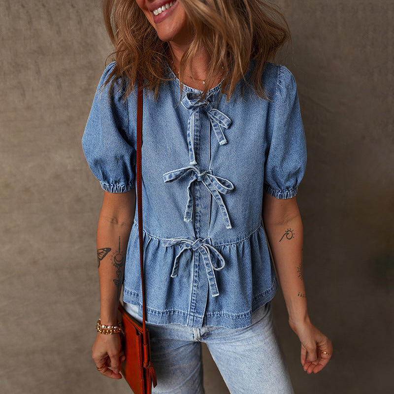 Fashion Trendy Bow Bandage Shirt