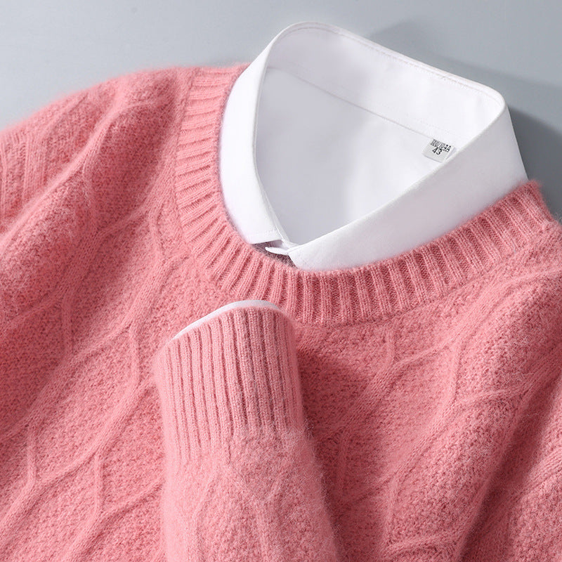 Men's Round Neck Pullover Knitted Sweater Base Cardigan