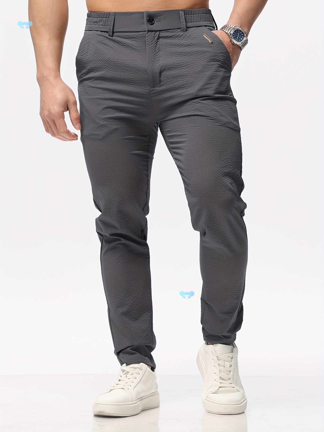 Men's Solid Classic Lightweight Slim Fit Pants Casual