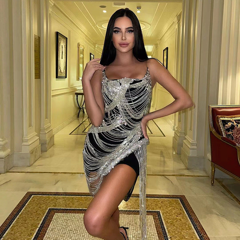 Crystal Tassel Birthday Photo Shoot Dress Women's Ball Gown