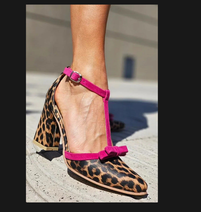 Fashion Colorblock Bow Buckle High Heel