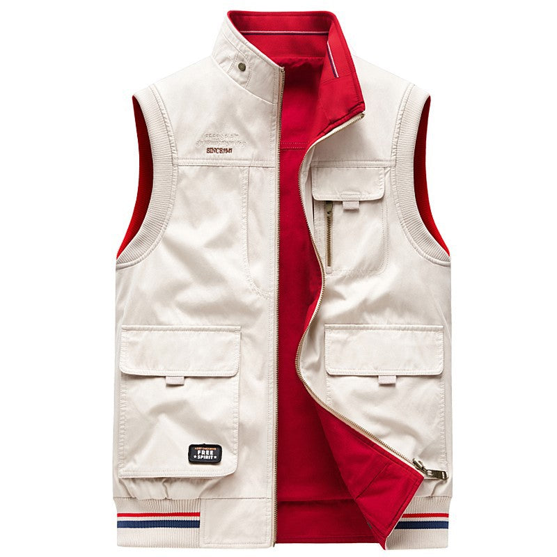 Double-sided Wear Vest Man Cotton Multi-pocket Waistcoat Outdoor