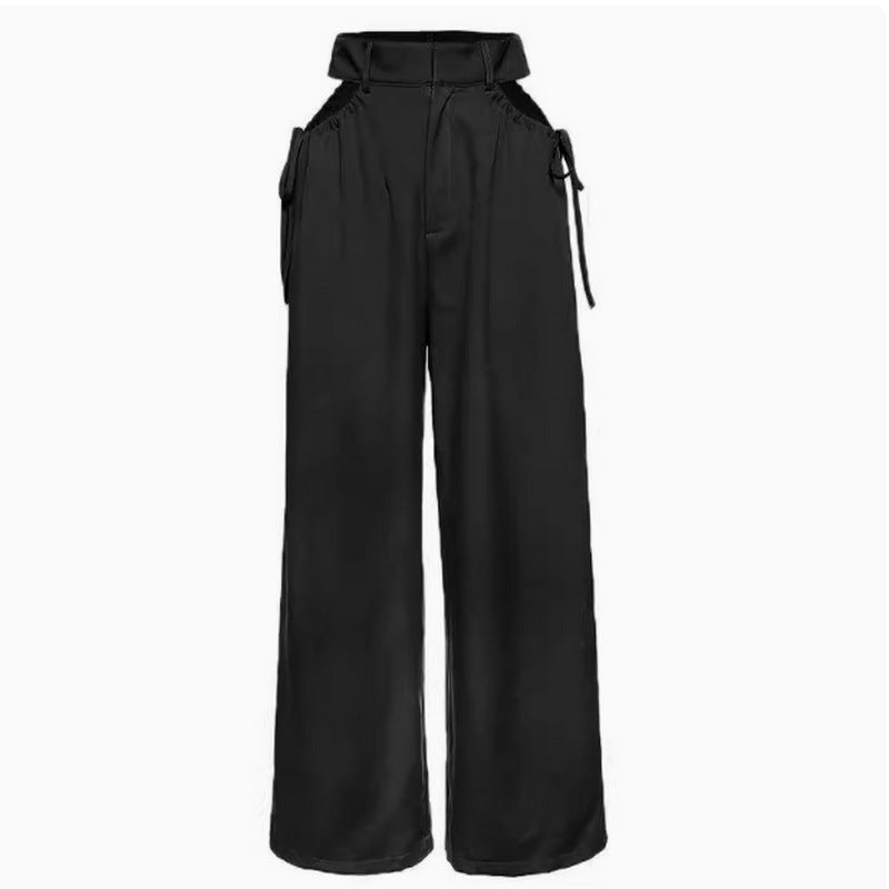 Waist Hollow Buckle Female High Waist Straight Pants