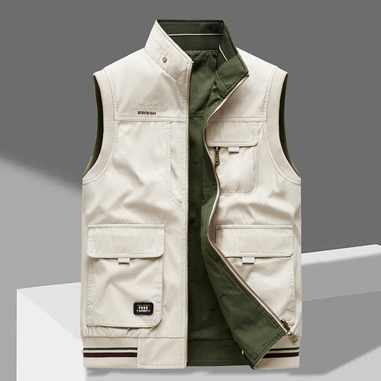 Double-sided Wear Vest Man Cotton Multi-pocket Waistcoat Outdoor
