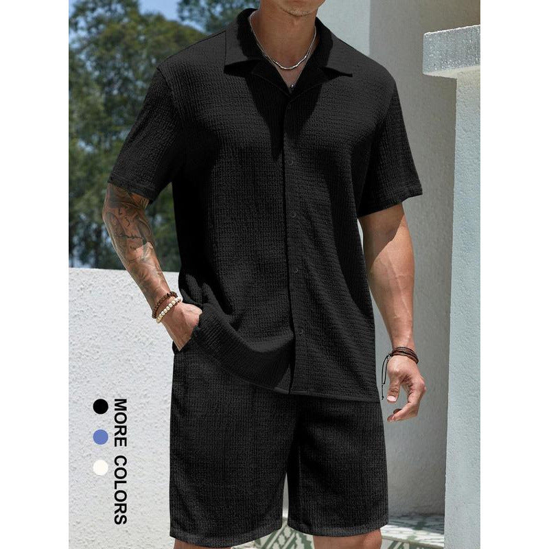 Single Suite Men's Solid Color Shirt And Shorts Two-piece Set
