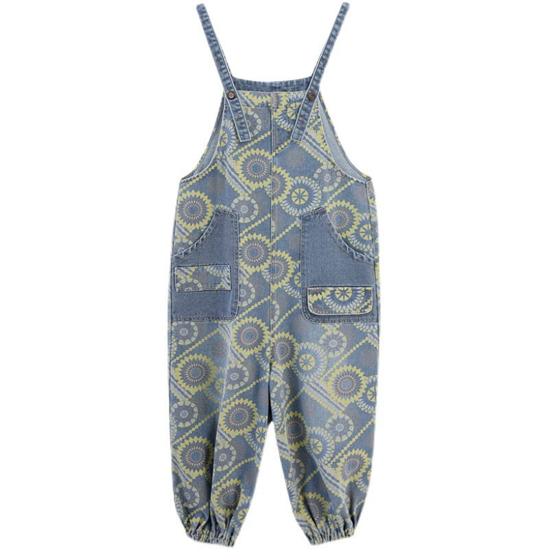 Spring Lean Print Jean Overalls For Women